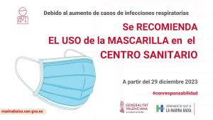 Se recomienda usar MASCARILLA en los centros sanitarios de la comarca