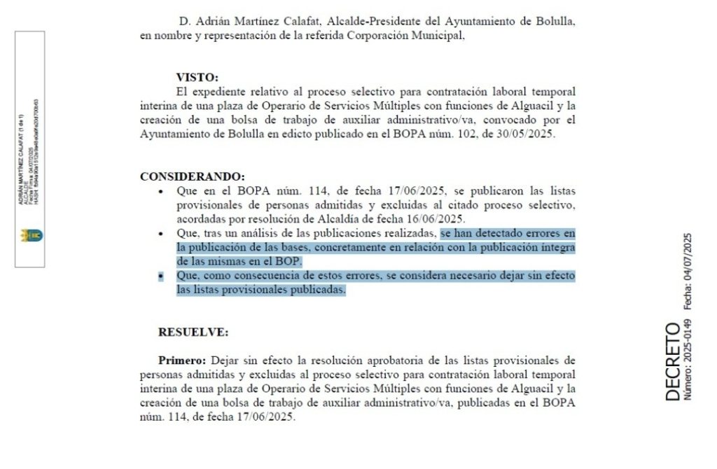 Bolulla irregularidades 