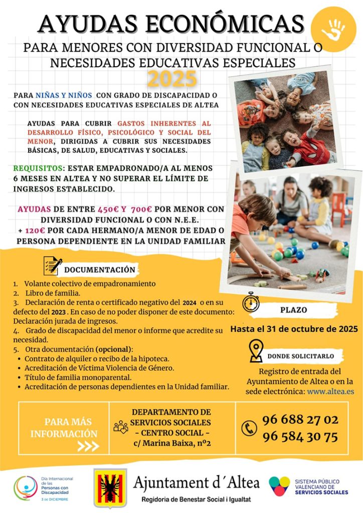 Altea ofrece ayudas a familias con hijos con diversidad funcional 0