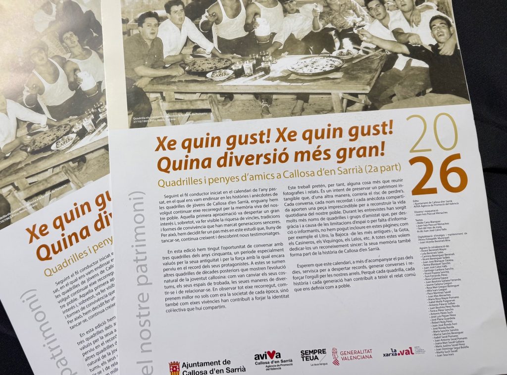 Callosa d’en Sarrià edita el calendario 2026 dedicado de nuevo a “Les Quadrilles” 2