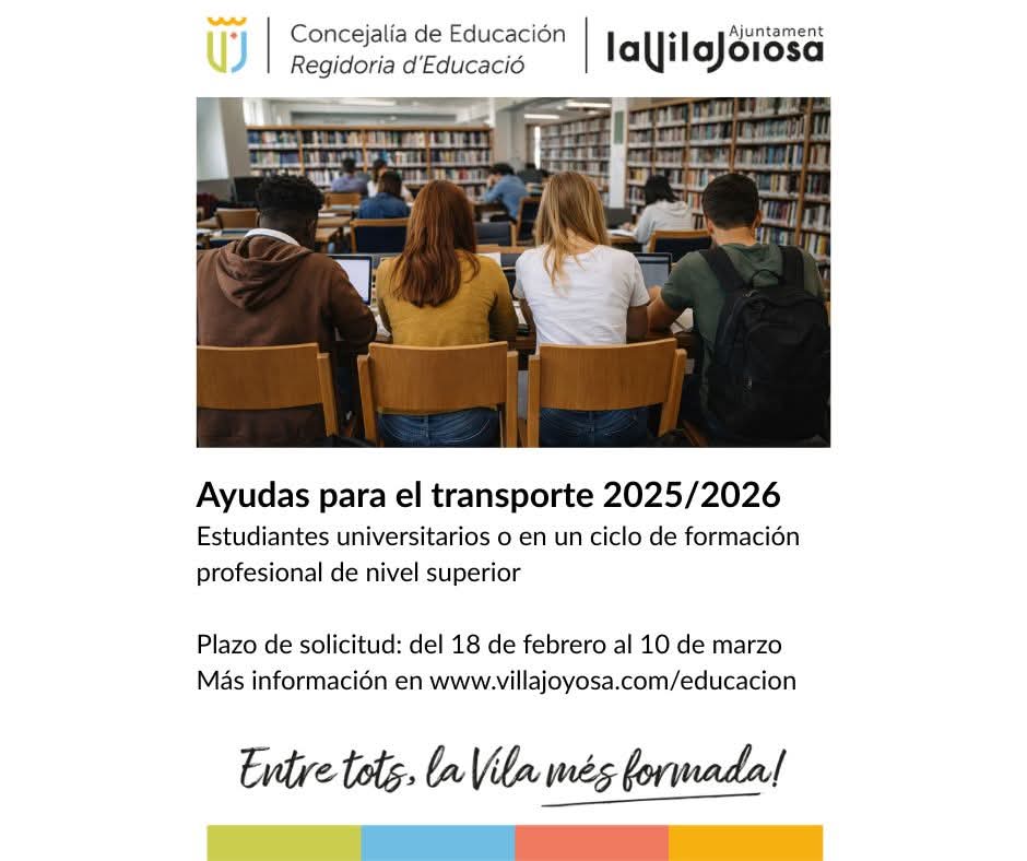 El Ayuntamiento de Villajoyosa convoca ayudas para el transporte de jóvenes matriculados en la universidad o ciclos superiores