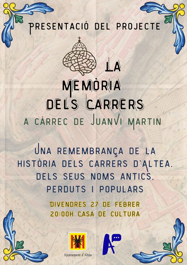 Participación Ciudadana impulsa ‘La Memòria dels Carrers’, un proyecto para recuperar la historia de las calles de Altea