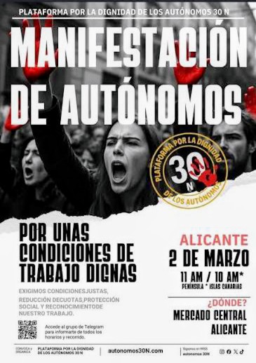 Autónomos convocan protestas el 2 de marzo en casi 40 ciudades para exigir cambios estructurales