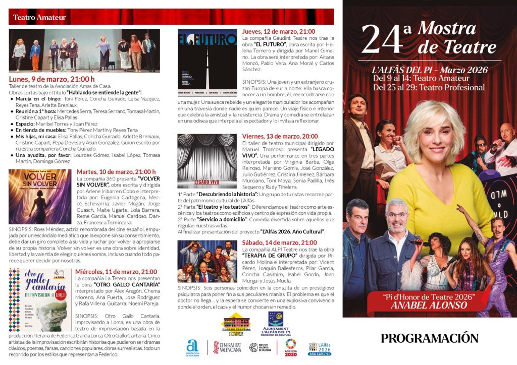 La Mostra de Teatre de l’Alfàs del Pi acoge la presentación del proyecto ‘L’Alfàs 2026. Año Cultural’
