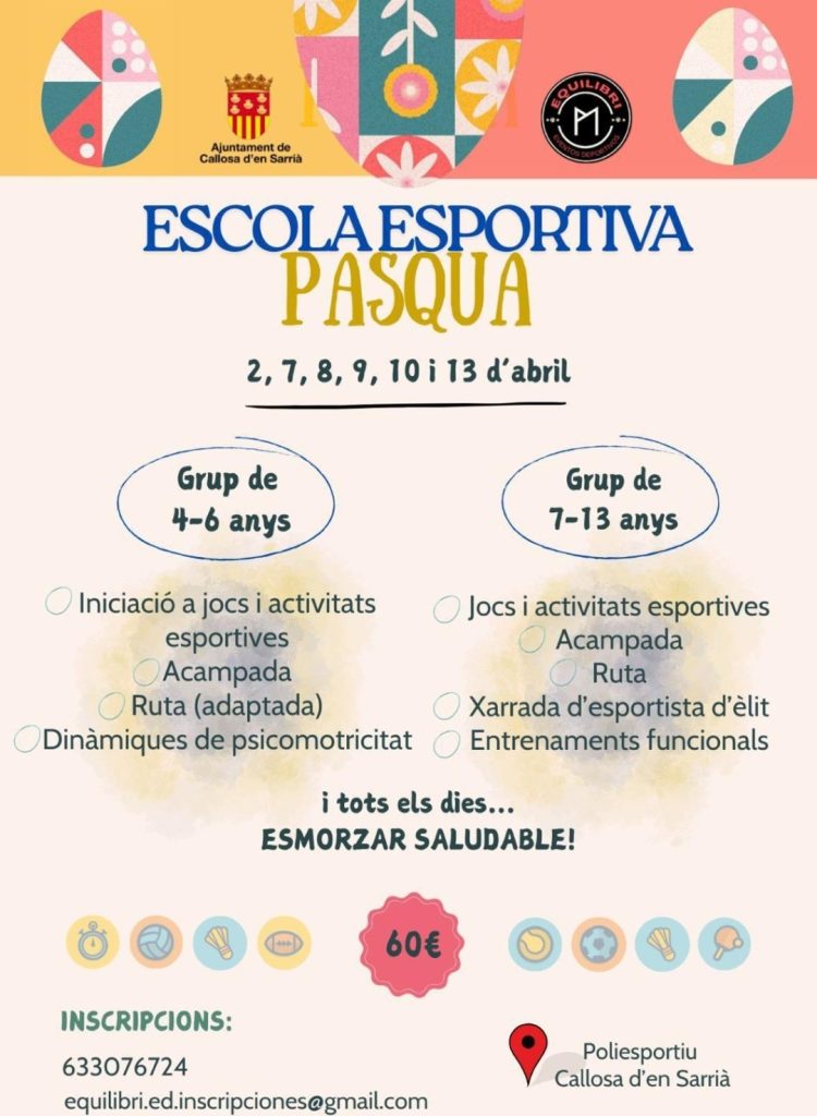El Ayuntamiento de Callosa d’en Sarrià presenta su oferta de talleres educativos y deportivos para Pascua y Semana Santa 2