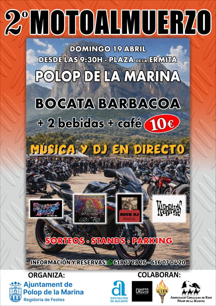Polop de la Marina celebrará su tradicional Motoalmuerzo el 19 de abril con música en directo y ruta motera