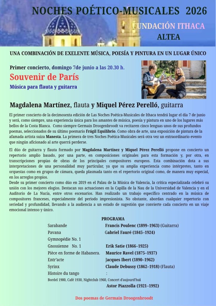 Altea inaugura las Noches Poético-Musicales 2026 con “Souvenir de París”, un espectáculo de música, poesía y arte 2