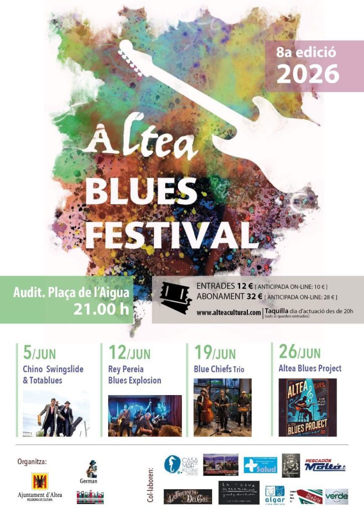 Altea Blues Festival, conciertos en Altea, blues en Altea, agenda cultural Altea, música en directo junio 2026, Plaça de l’Aigua, Cultura Altea