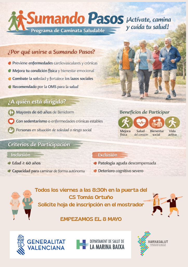 Salud, Benidorm, Marina Baixa, Mayores, Enfermería, Caminatas saludables, Envejecimiento activo, Bienestar, Actividad física, Salud comunitaria