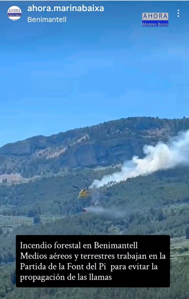 Incendio forestal en Benimantell moviliza medios aéreos y terrestres en la Partida de la Font del Pi 2