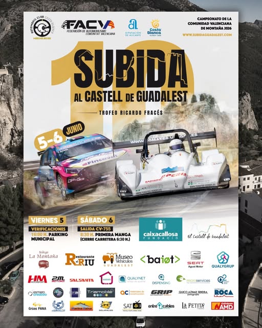 X Subida al Castell de Guadalest 2026: más de 40 pilotos competirán en el Trofeo Ricardo Fracés 3