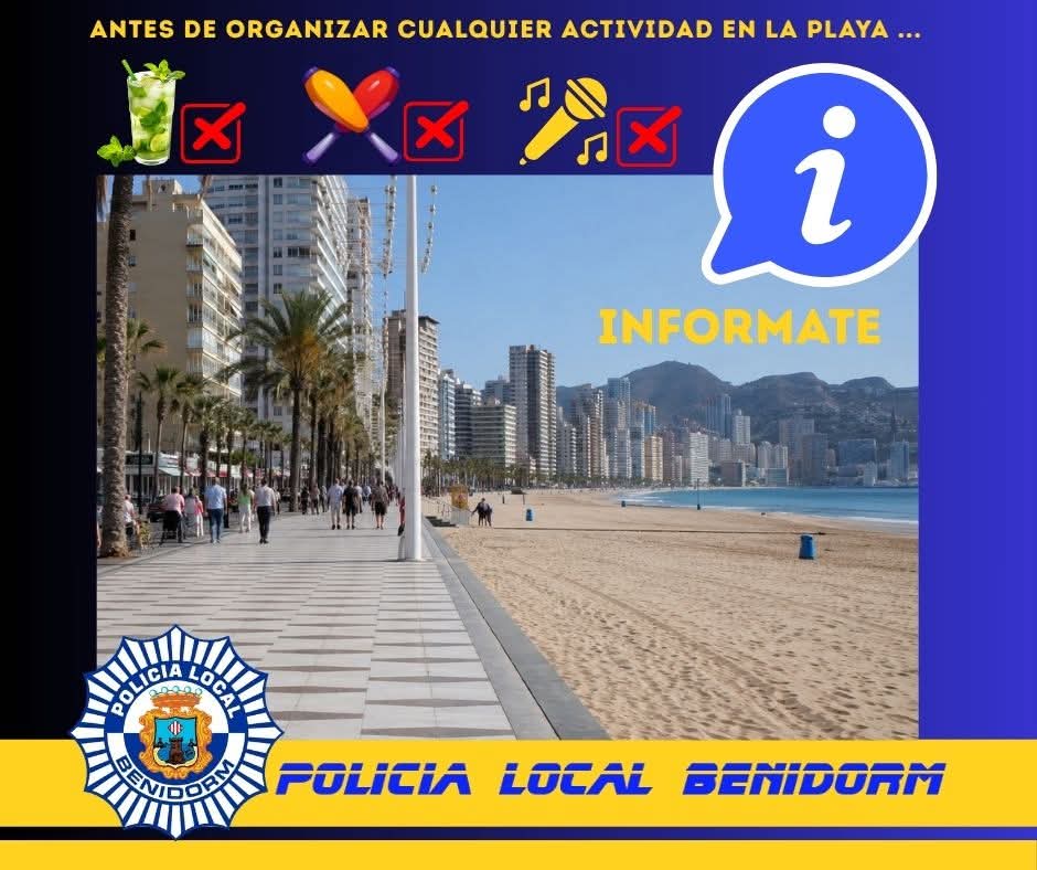 Policía Local de Benidorm recuerda que algunas actividades en la playa requieren autorización municipal previa