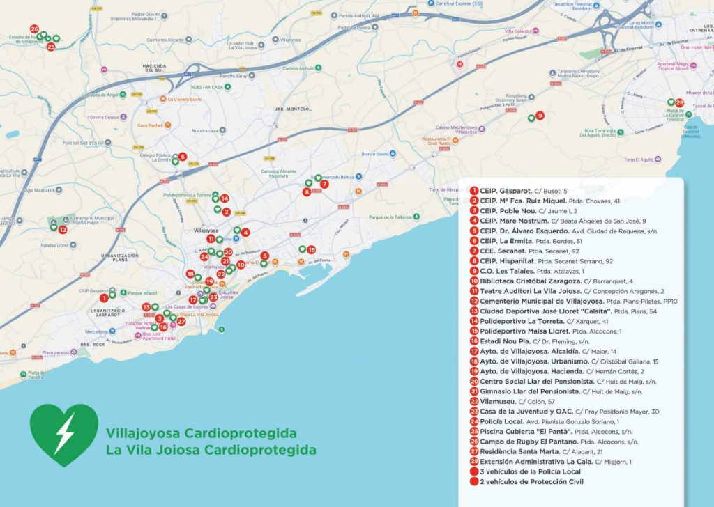 Villajoyosa se convierte en ciudad cardioprotegida con 28 desfibriladores en espacios públicos
