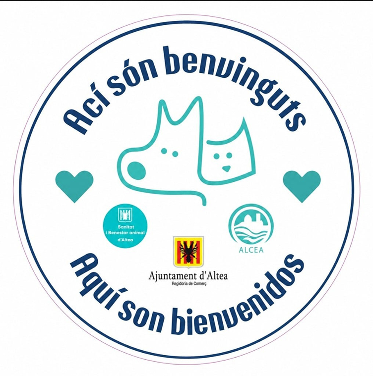 Distintivo oficial de la campaña de Altea que identifica los comercios donde las mascotas son bienvenidas.
