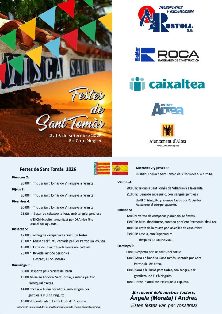 San Tomás retoma sus fiestas populares en Altea tras un año de parón: consulta el programa de 2026
