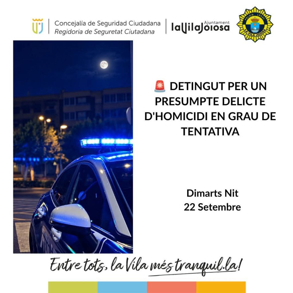Detenido en Villajoyosa por tentativa de homicidio tras lanzar una mesa desde un séptimo piso