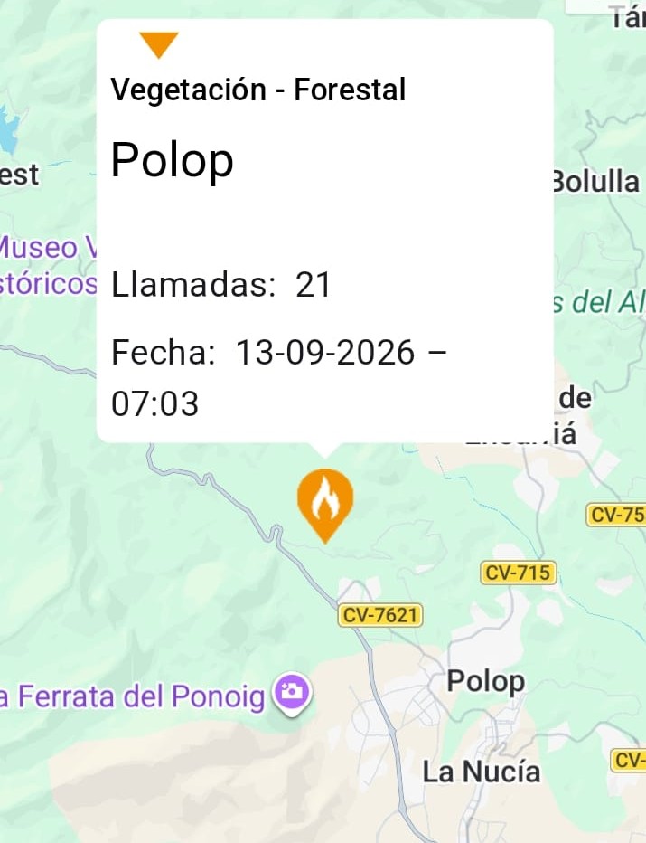 Nuevo incendio forestal en Polop de la Marina, el tercero en menos de una semana
