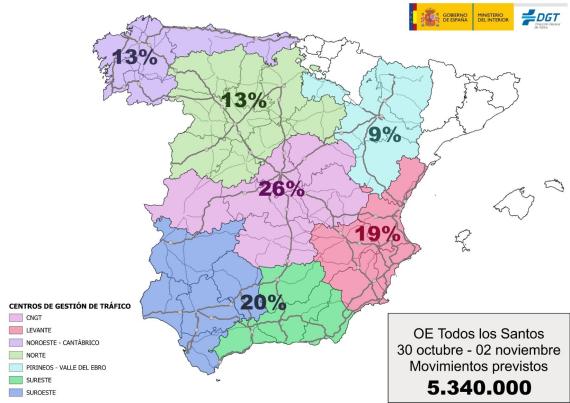 Tráfico prevé 5,34 millones de desplazamientos con motivo de la festividad de Todos los Santos